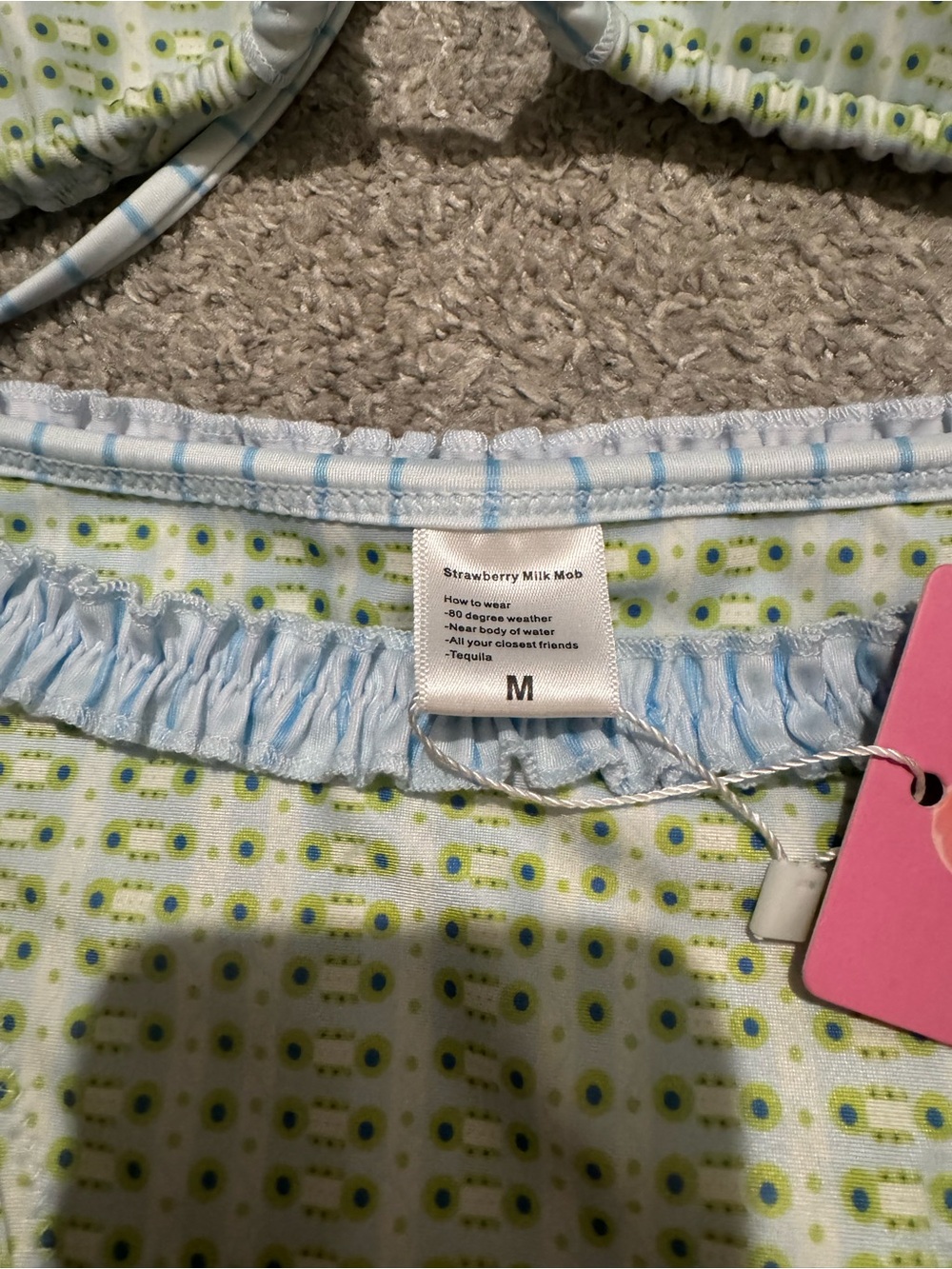 Strawberry Milk Mob Ruffle Bikini Bottom in Light Green & Sky Blue - Picture 5 of 6